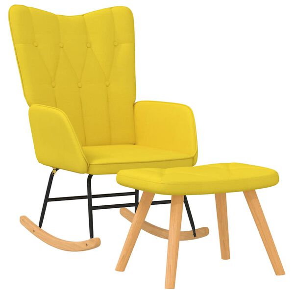 vidaXL Rocking Chair with a Stool Mustard Yellow Fabric