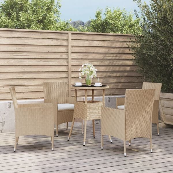 vidaXL 5 Piece Garden Bistro Set with Cushions Beige Poly Rattan