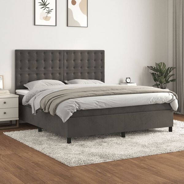 vidaXL Box Spring Bed with Mattress Dark Grey 153x203 cm Queen Size Velvet
