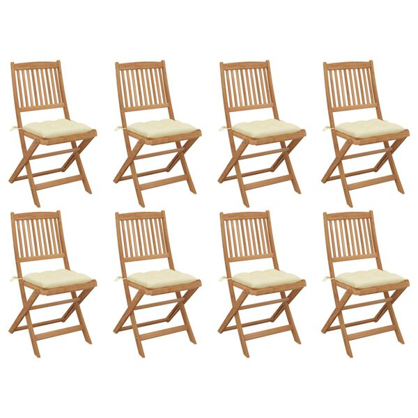 vidaXL Folding Outdoor Chairs with Cushions 8 pcs Solid Wood Acacia