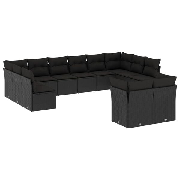 vidaXL 12 Piece Garden Sofa Set with Cushions Black Poly Rattan