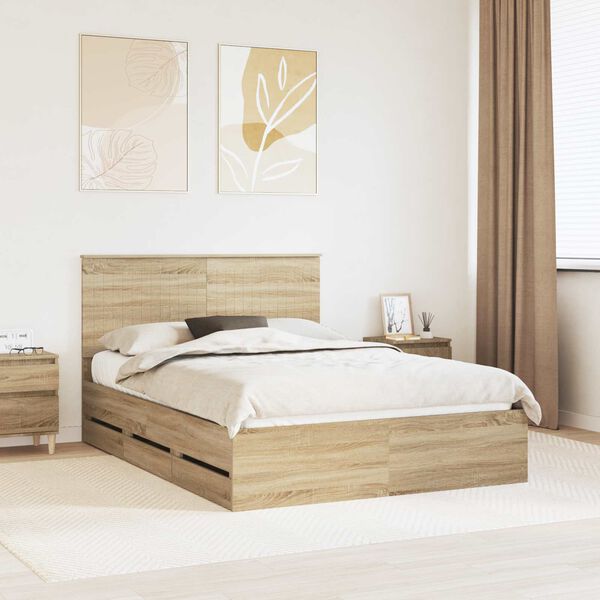 vidaXL Bed Frame with Drawer Sonoma Oak 135 x 190 cm Engineer Wood