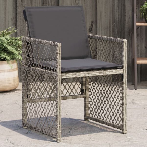 vidaXL Garden Chairs with Cushions 4 pcs Grey Poly Rattan