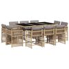 vidaXL 11 Piece Garden Dining Set with Cushions Mix Beige Poly Rattan