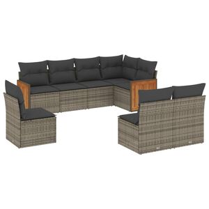 vidaXL 8 Piece Garden Sofa Set with Cushions Grey Poly Rattan