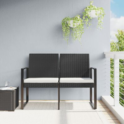 vidaXL 2-Seater Garden Bench with Cushions Black PP Rattan