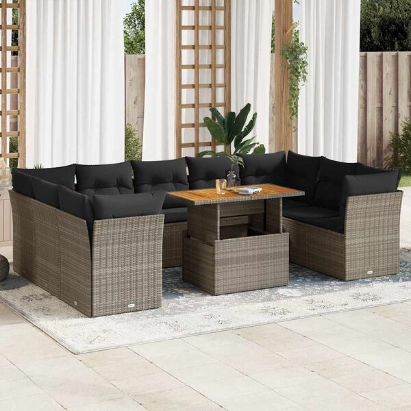 vidaXL 10 Piece Garden Sofa Set with Cushions Grey Poly Rattan