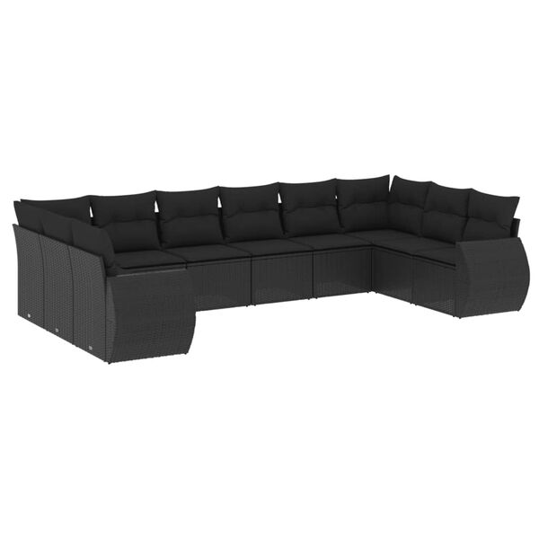 vidaXL 10 Piece Garden Sofa Set with Cushions Black Poly Rattan