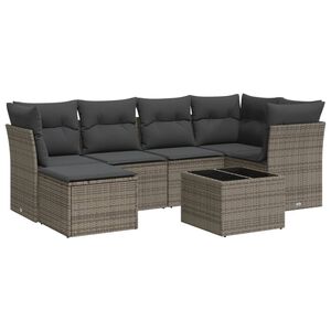 vidaXL 7 Piece Garden Sofa Set with Cushions Grey Poly Rattan