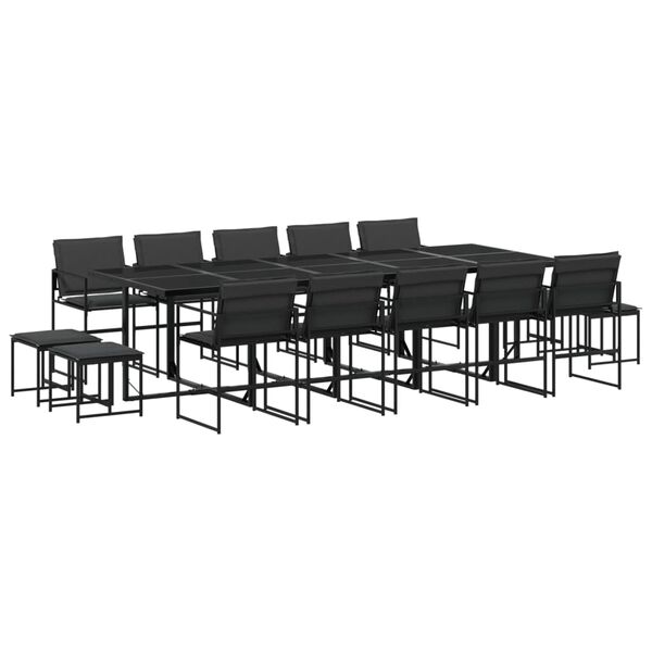 vidaXL 15 Piece Garden Dining Set with Cushions Black Textilene