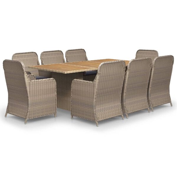 vidaXL 9 Piece Garden Dining Set Poly Rattan Brown
