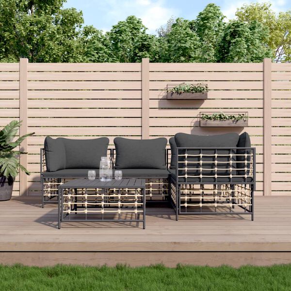 vidaXL 5 Piece Garden Lounge Set with Cushions Anthracite Poly Rattan