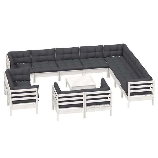 vidaXL 13 Piece Garden Lounge Set with Cushions White Solid Pinewood
