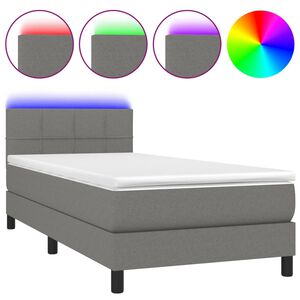 vidaXL Box Spring Bed with Mattress&LED Dark Grey King Single Size