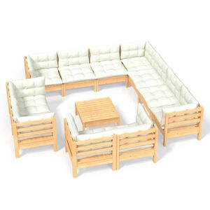 vidaXL 12 Piece Garden Lounge Set with Cream Cushions Solid Pinewood