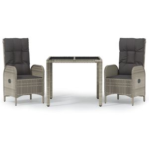 vidaXL 3 Piece Garden Dining Set with Cushions Grey Poly Rattan