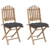 vidaXL Folding Chairs 2 pcs with Cushions Bamboo