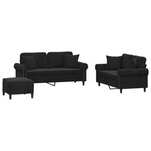vidaXL 3 Piece Sofa Set with Pillows Black Velvet