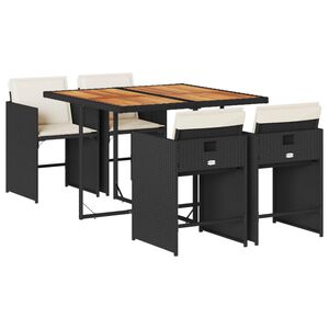 vidaXL 5 Piece Garden Dining Set with Cushions Black Poly Rattan