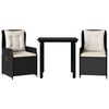 vidaXL 3 Piece Garden Dining Set with Cushions Black Poly Rattan