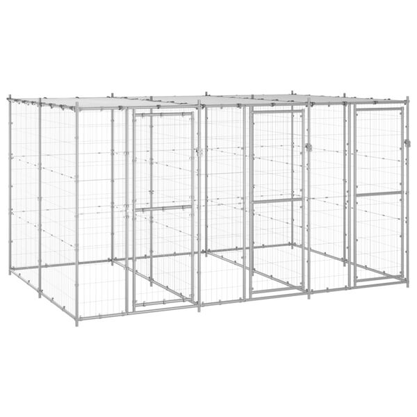 vidaXL Outdoor Dog Kennel Galvanised Steel with Roof 7.26 m&sup2;
