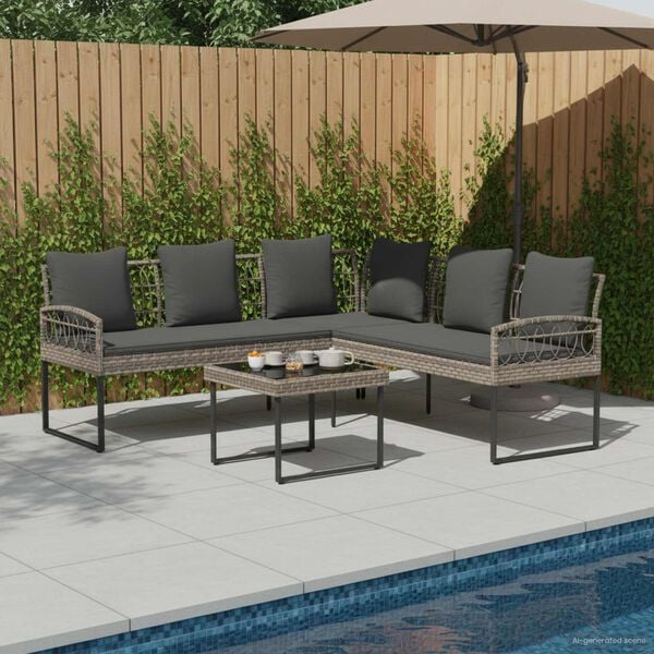vidaXL Garden sofa set with Cushion 2 pcs Grey Steel