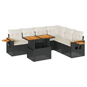 vidaXL 6 Piece Garden Sofa Set with Cushions Black Poly Rattan Acacia