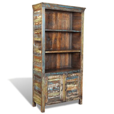 Reclaimed Wood Bookshelf Bookcase 3 Shelves & 2 Doors