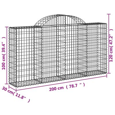 vidaXL Arched Gabion Baskets 2 pcs 200x30x100/120 cm Galvanised Iron