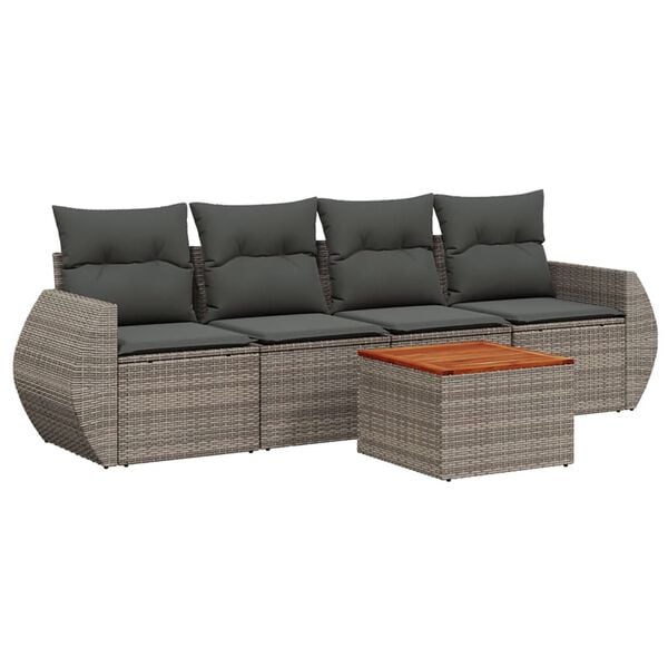 vidaXL 5 Piece Garden Sofa Set with Cushions Grey Poly Rattan