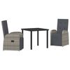 vidaXL Garden Dining Set 3 pcs Grey Poly Rattan