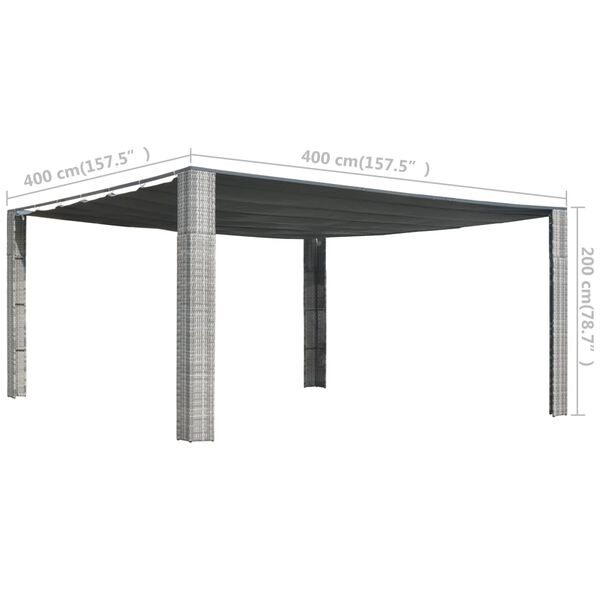 vidaXL Gazebo with Sliding Roof Poly Rattan 400x400x200 cm Grey and Anthracite