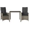 vidaXL 3 Piece Bistro Set with Cushions Grey Poly Rattan