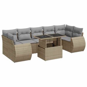 vidaXL 8 Piece Garden Sofa Set with Cushions Beige Poly Rattan