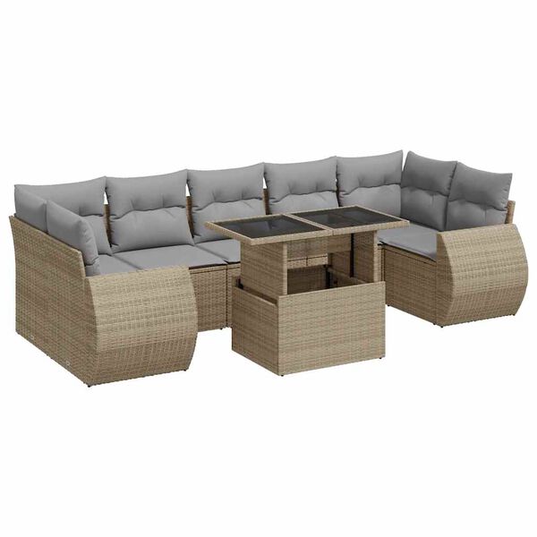 vidaXL 8 Piece Garden Sofa Set with Cushions Beige Poly Rattan