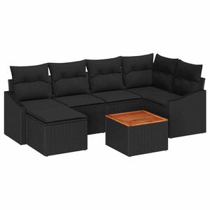 vidaXL Garden Sofa Set with Cushion 7 pcs Black Poly Rattan