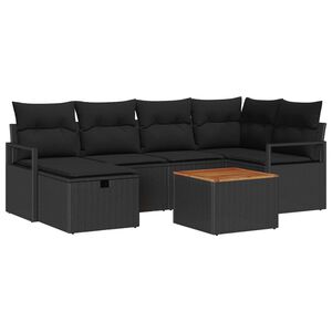 vidaXL Garden Sofa Set with Cushion 7 pcs Black Poly rattan