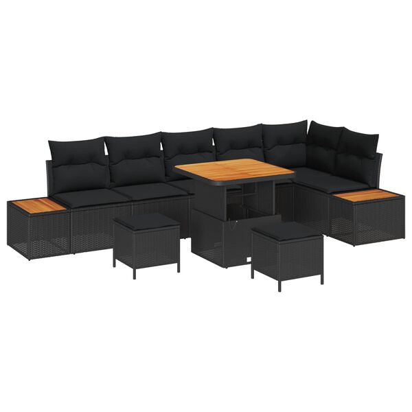 vidaXL Garden Sofa Set 9 pcs Black Poly Rattan
