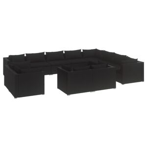 vidaXL 12 Piece Garden Lounge Set with Cushions Black Poly Rattan