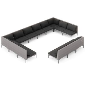vidaXL 13 Piece Garden Lounge Set with Cushions Poly Rattan Dark Grey