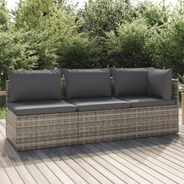 vidaXL 3 Piece Garden Lounge Set with Cushions Grey Poly Rattan
