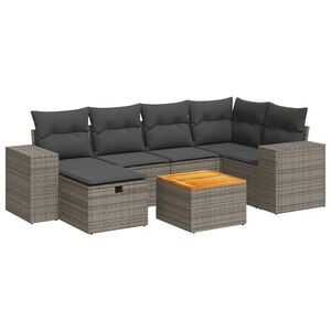 vidaXL 7 Piece Garden Sofa Set with Cushions Grey Poly Rattan