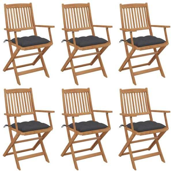vidaXL Folding Garden Chairs 6 pcs with Cushions Solid Acacia Wood