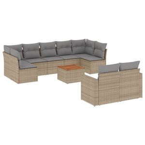 vidaXL 10 Piece Garden Sofa Set with Cushions Beige Poly Rattan