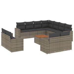 vidaXL 12 Piece Garden Sofa Set with Cushions Grey Poly Rattan