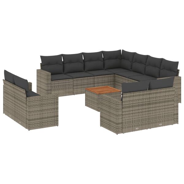 vidaXL 12 Piece Garden Sofa Set with Cushions Grey Poly Rattan