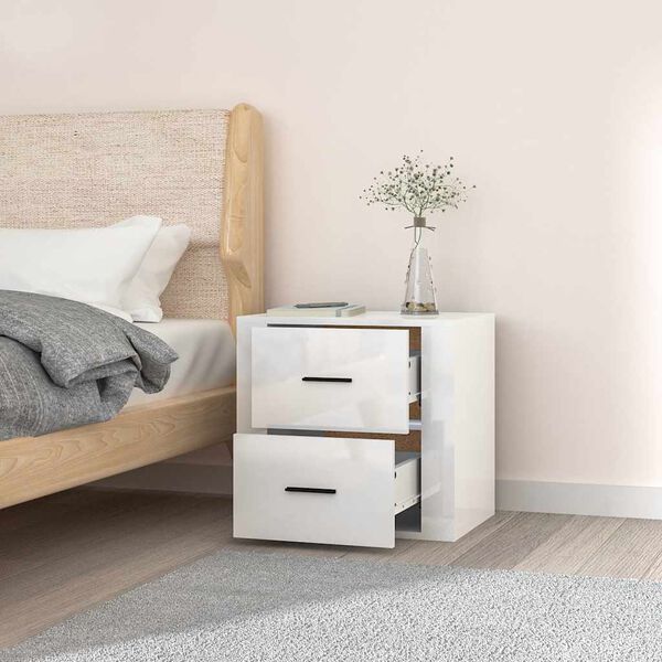 vidaXL Wall-mounted Bedside Cabinet High Gloss White 50x36x47 cm