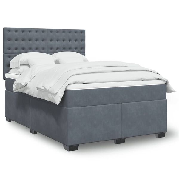 vidaXL Box Spring Bed with Mattress Dark Grey Double Velvet