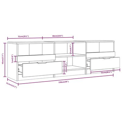 vidaXL TV Cabinet Concrete Grey 150x33.5x45 cm Engineered Wood