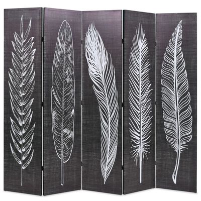 vidaXL Folding Room Divider 200x170 cm Feathers Black and White